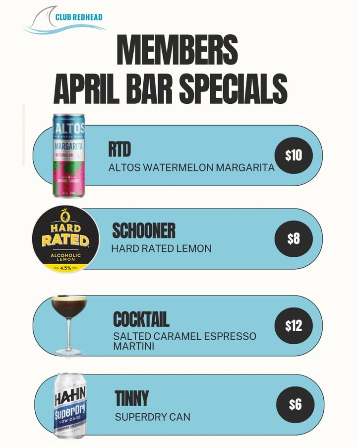 Featured image for “April Bar Specials at Club Redhead”