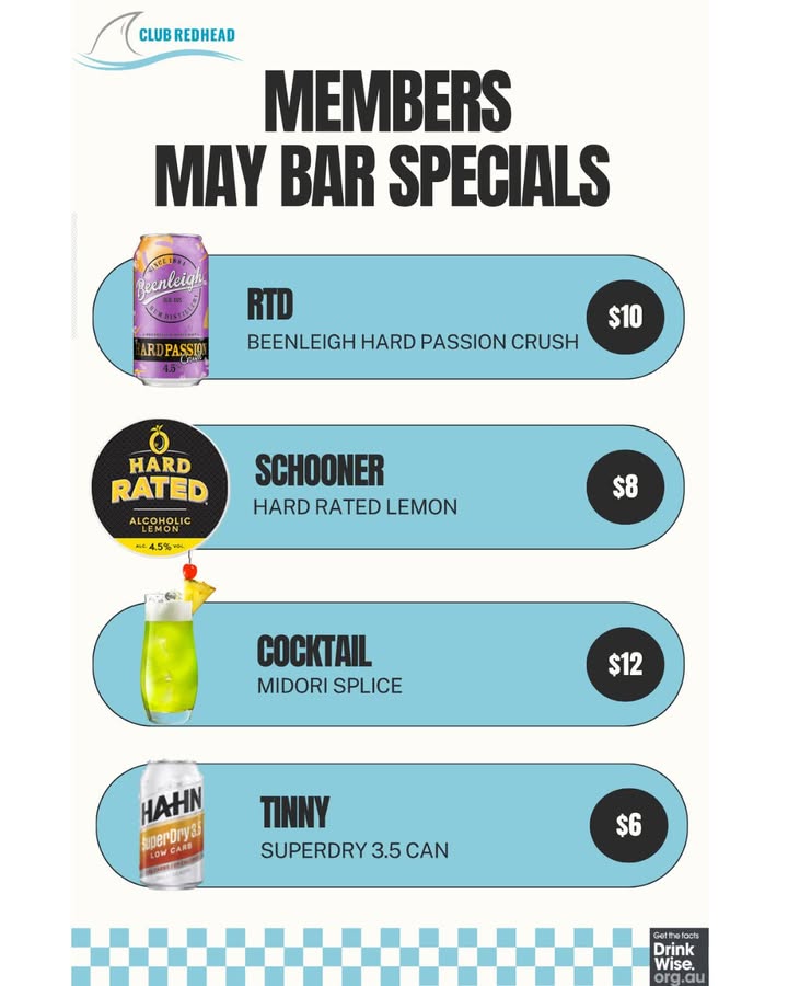 Featured image for “Members May Bar Specials at Club Redhead”