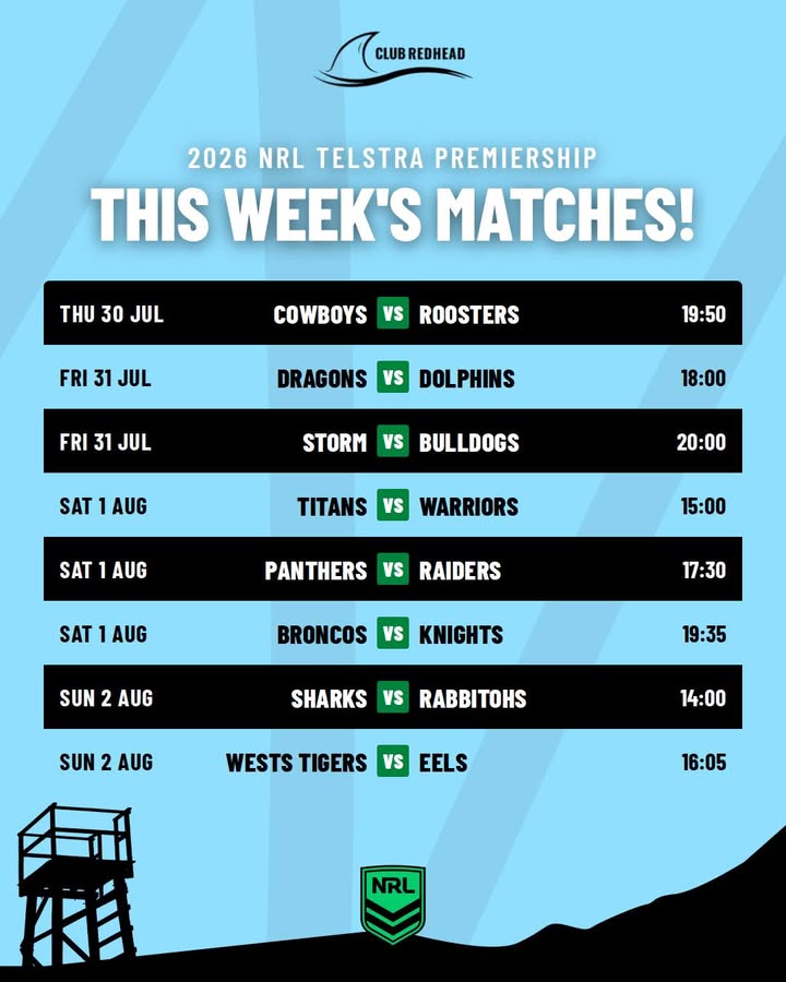 Featured image for “This Week’s NRL Matches – Watch Live at Club Redhead”