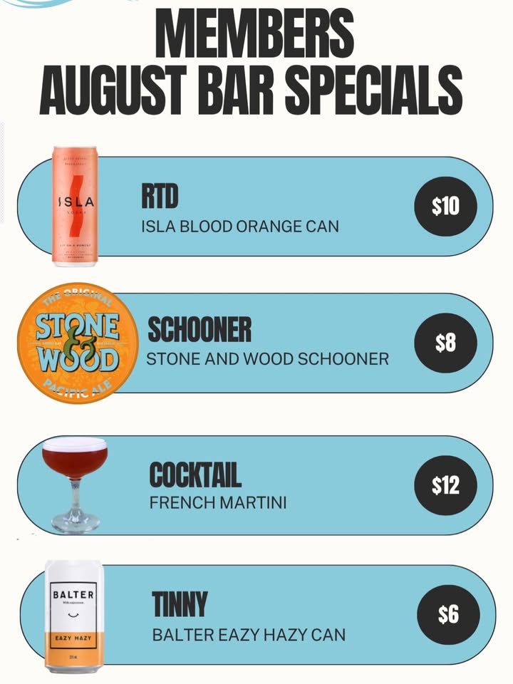 Featured image for “Members August Bar Specials at Club Redhead”