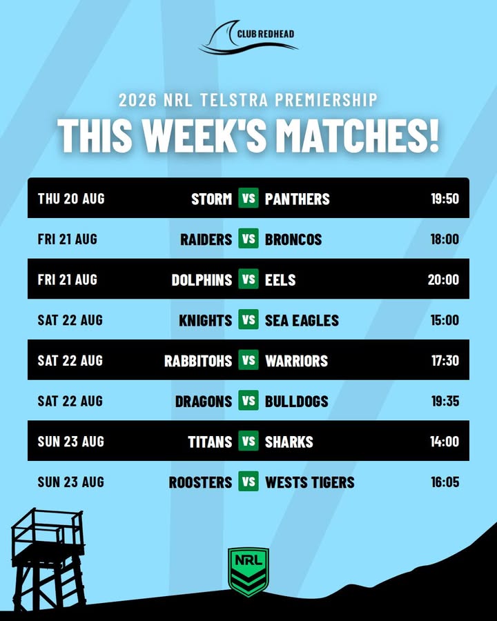Featured image for “This Week’s NRL Matches Live at Club Redhead”
