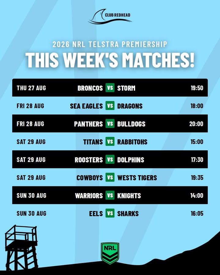 Featured image for “This Week’s NRL Matches Live at Club Redhead”