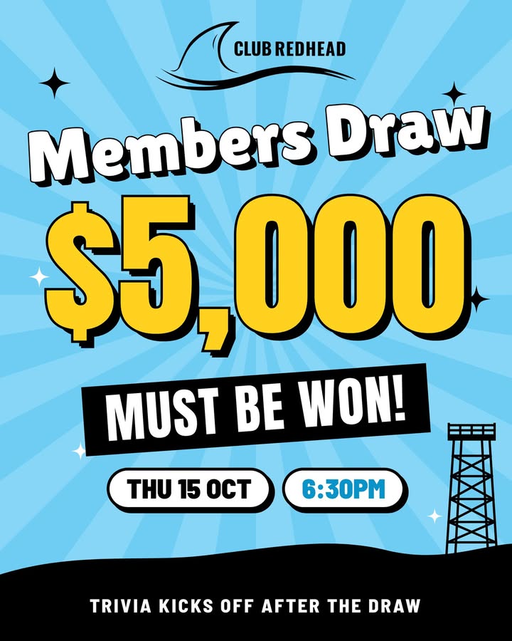 Featured image for “$5,000 Members Draw Must Be Won at Club Redhead”